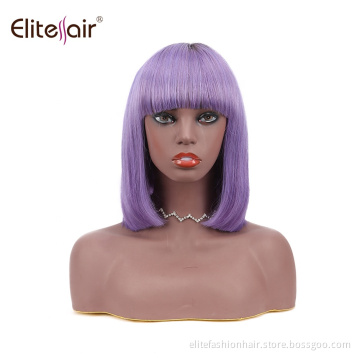 12-16 inch Straight Glueless None Lace Front Machine Made Bob Wigs Short Bob Wigs Human Hair Wigs with Bangs for Black Women